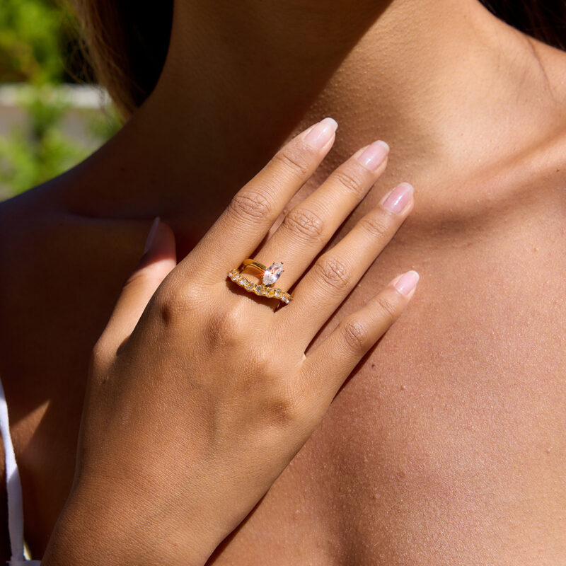Gold Stainless Steel Zircon Double Layer Ring - Image 2