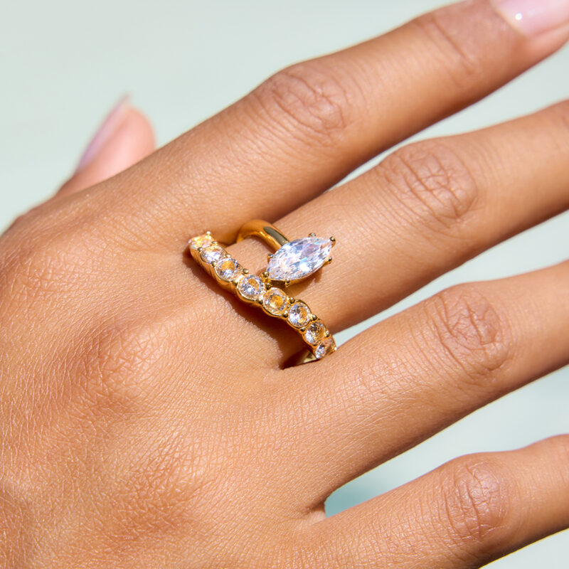 Gold Stainless Steel Zircon Double Layer Ring - Image 3