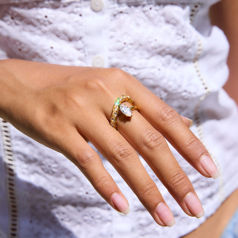Gold Stainless Steel Zircon Double Layer Ring - Image 4