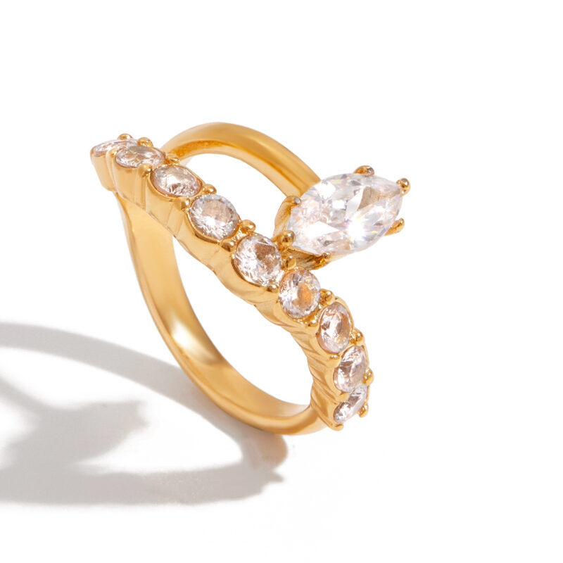 Gold Stainless Steel Zircon Double Layer Ring
