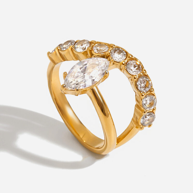 Gold Stainless Steel Zircon Double Layer Ring - Image 5