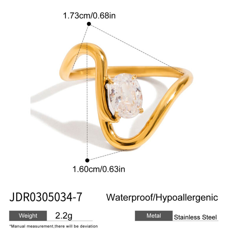 Gold Stainless Steel Oval Line Zircon Ring - Image 6