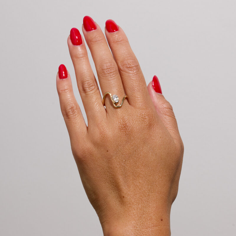 Gold Stainless Steel Oval Line Zircon Ring - Image 4