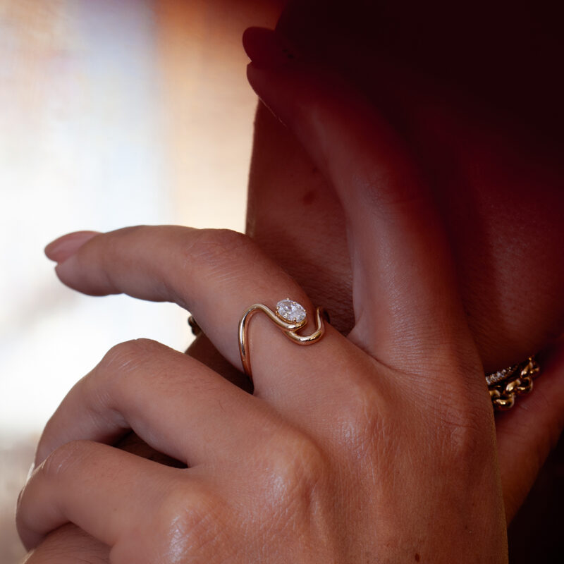 Gold Stainless Steel Oval Line Zircon Ring - Image 2