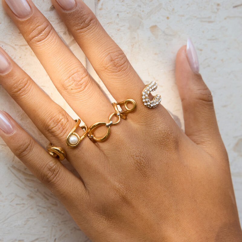 Open Ring With Pearls And Safety Pin Design - Image 3