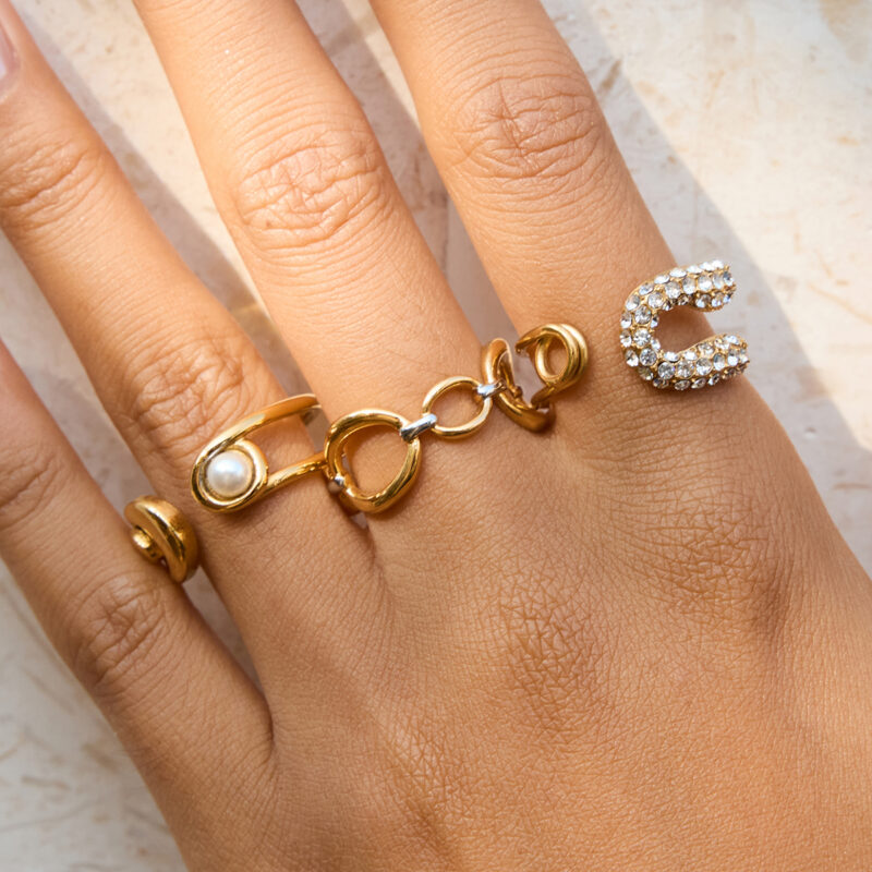 Open Ring With Pearls And Safety Pin Design - Image 4