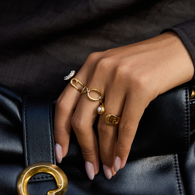 Open Ring With Pearls And Safety Pin Design - Image 2