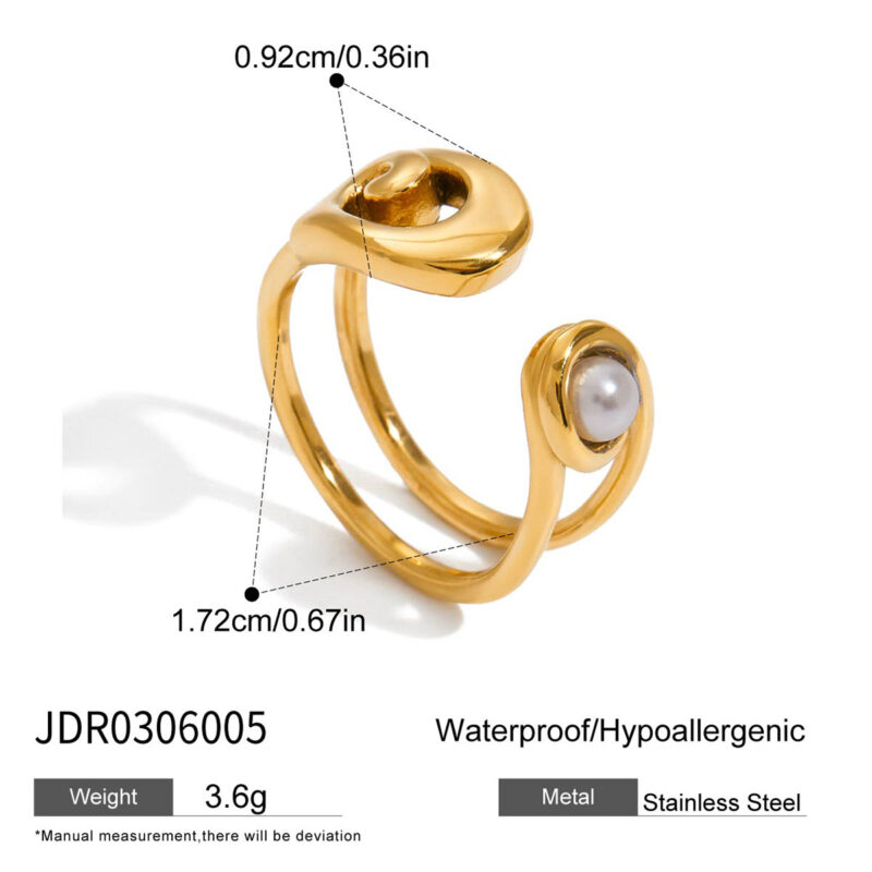 Open Ring With Pearls And Safety Pin Design - Image 6