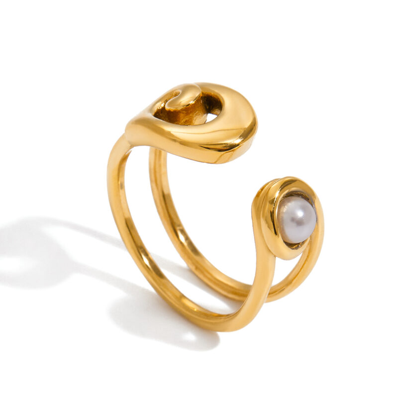 Open Ring With Pearls And Safety Pin Design