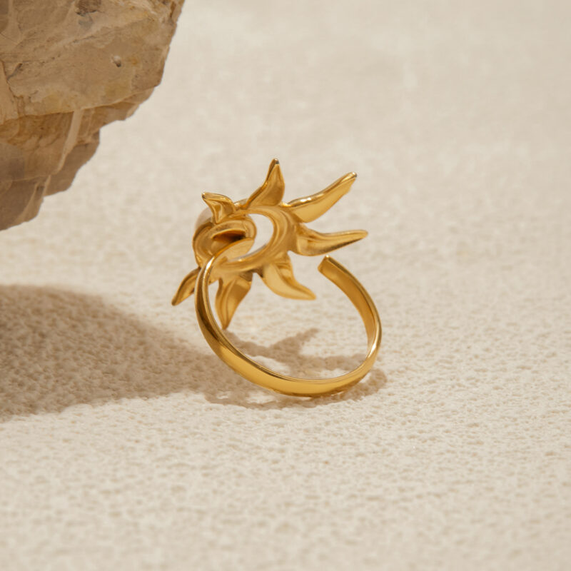 Two Tone Moonstone Sun Open Adjustable Ring - Image 4