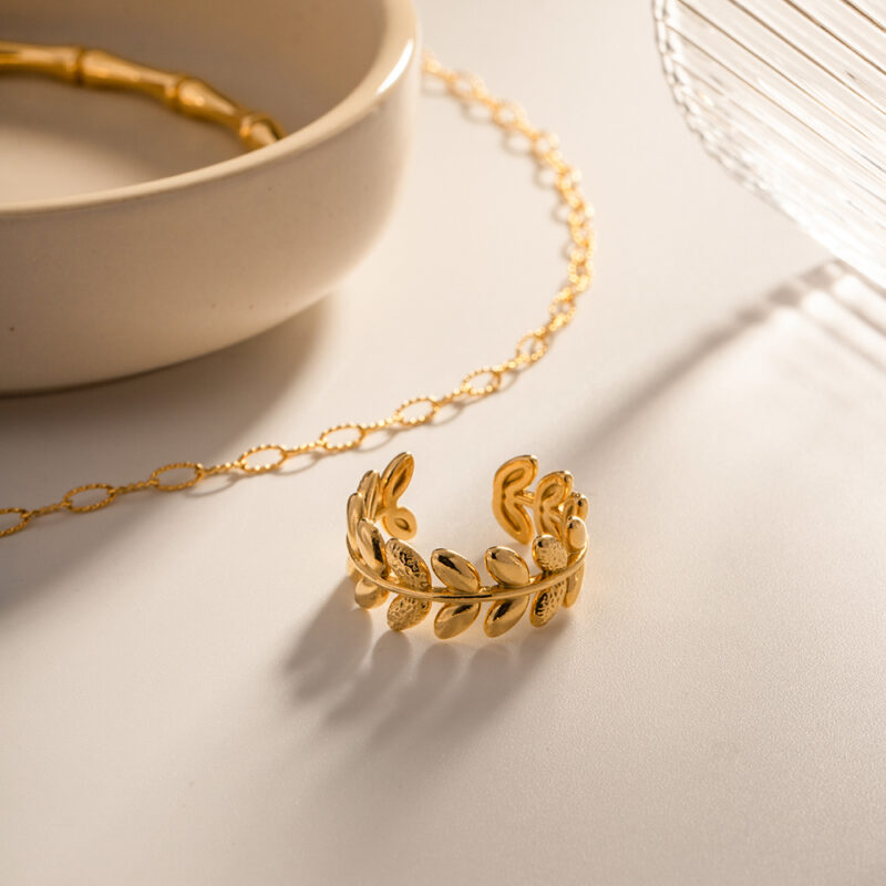 Olive Branch Leaf Open Ring in 18K Gold - Image 5