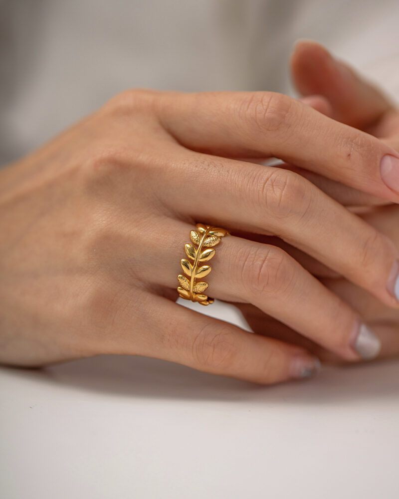 Olive Branch Leaf Open Ring in 18K Gold - Image 2
