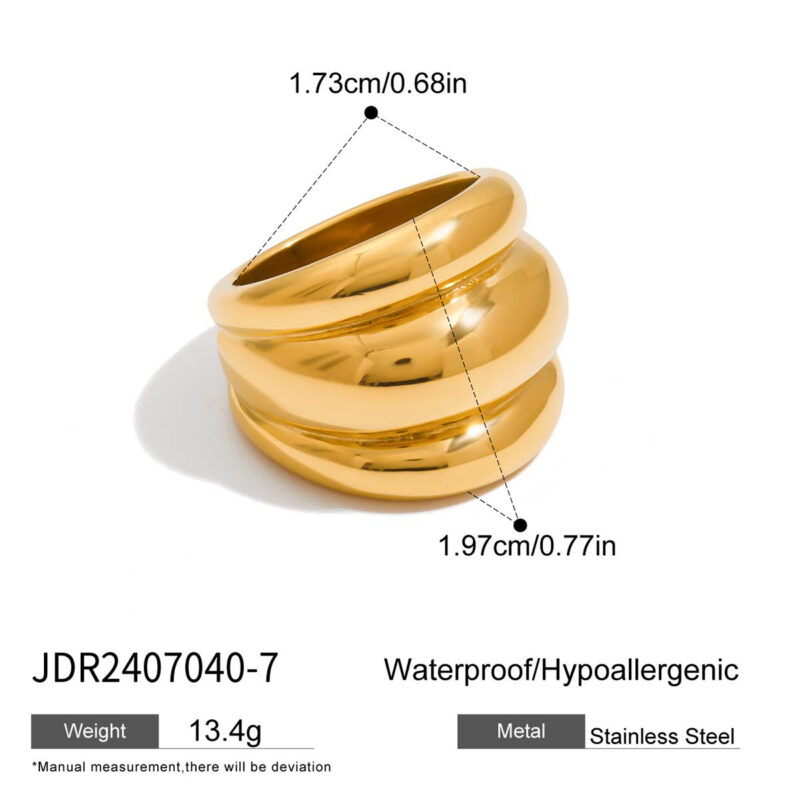 Gold Stainless Steel Layered Textured Color Ring - Image 5