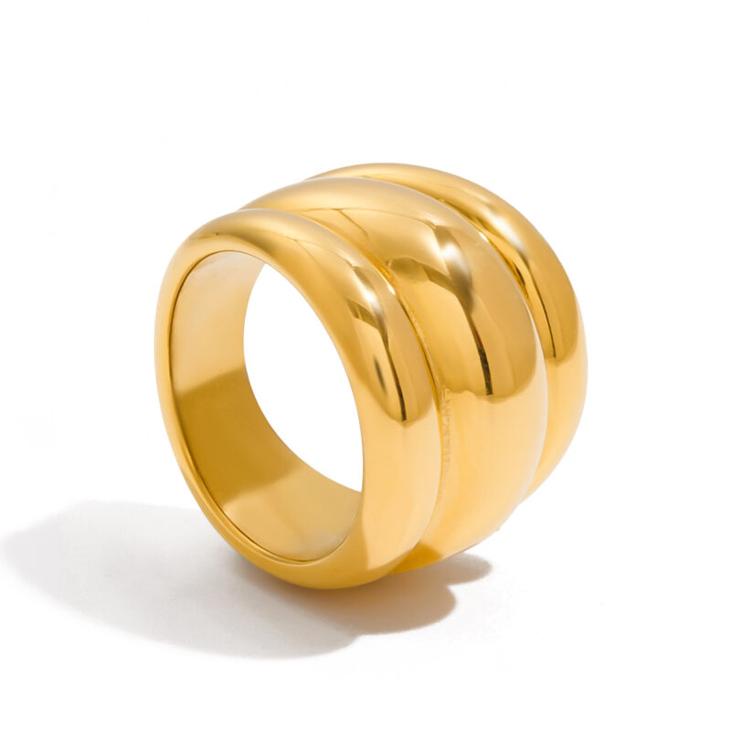 Gold Stainless Steel Layered Textured Color Ring