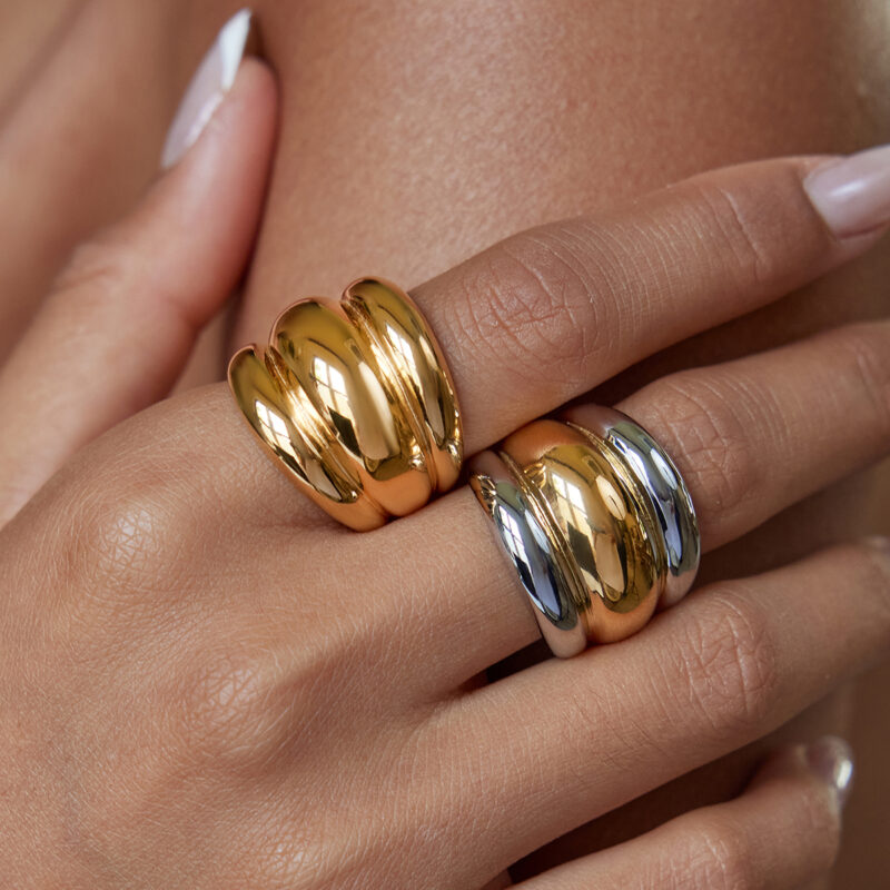 Gold Stainless Steel Layered Textured Color Ring - Image 3