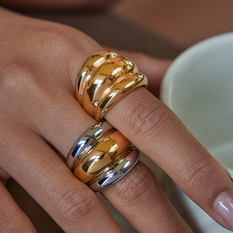 Gold Stainless Steel Layered Textured Color Ring - Image 4