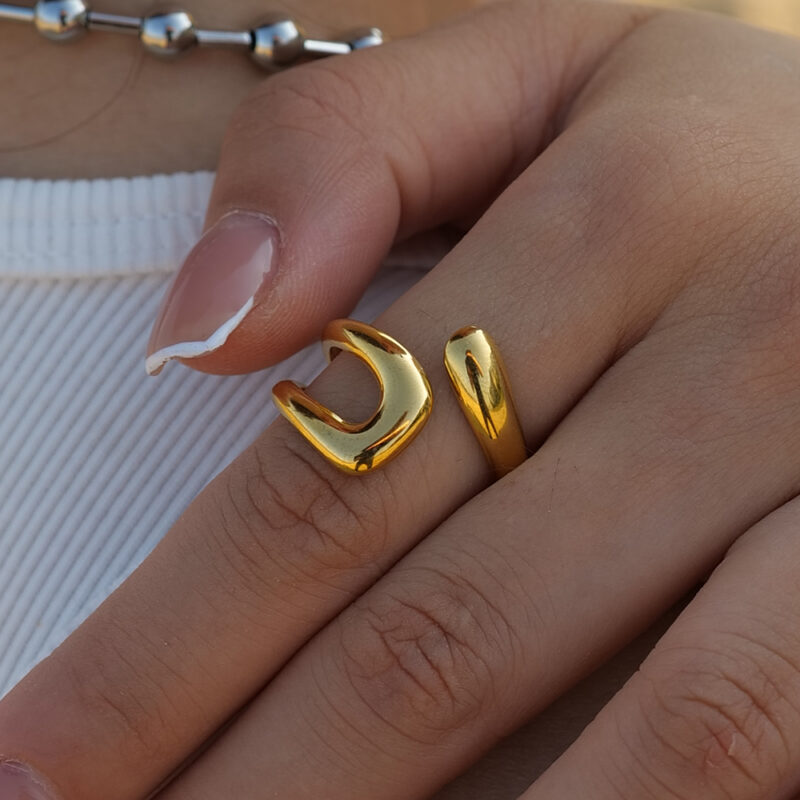 Irregular Hollow Cutout Ring in Stainless Steel - Image 2