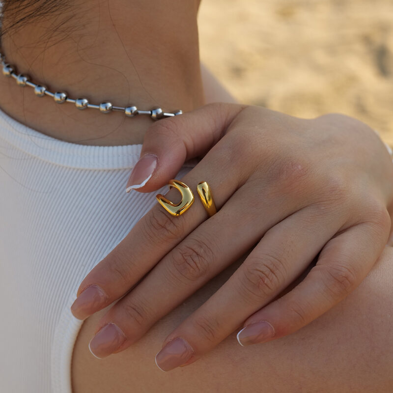 Irregular Hollow Cutout Ring in Stainless Steel - Image 3