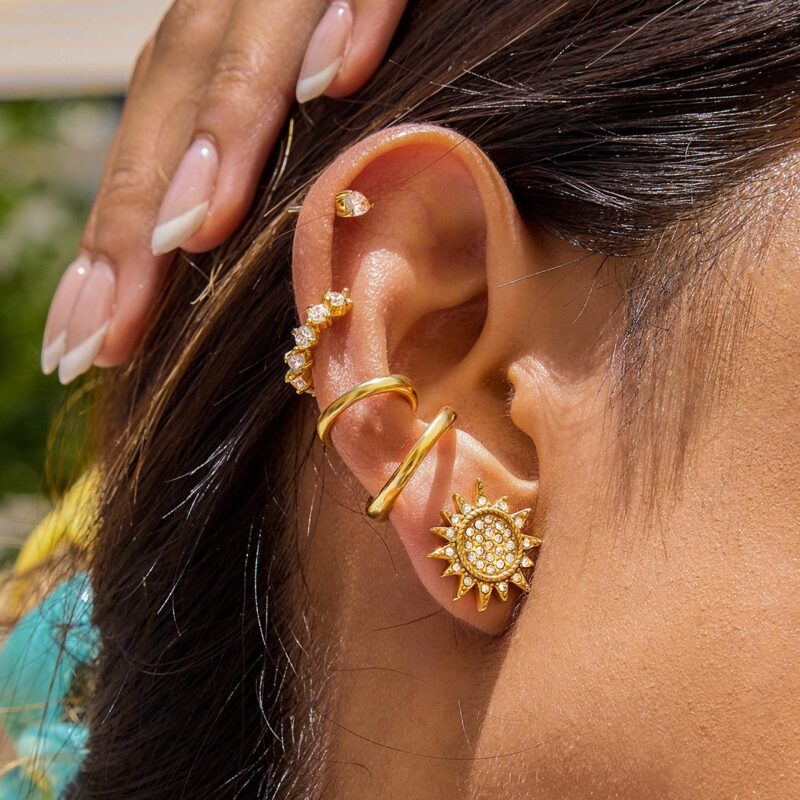 Gold Stainless Steel White Zircon Sparkling Ear Clips - Image 2