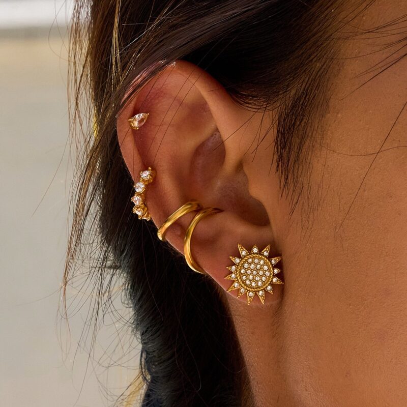 Gold Stainless Steel White Zircon Sparkling Ear Clips - Image 3