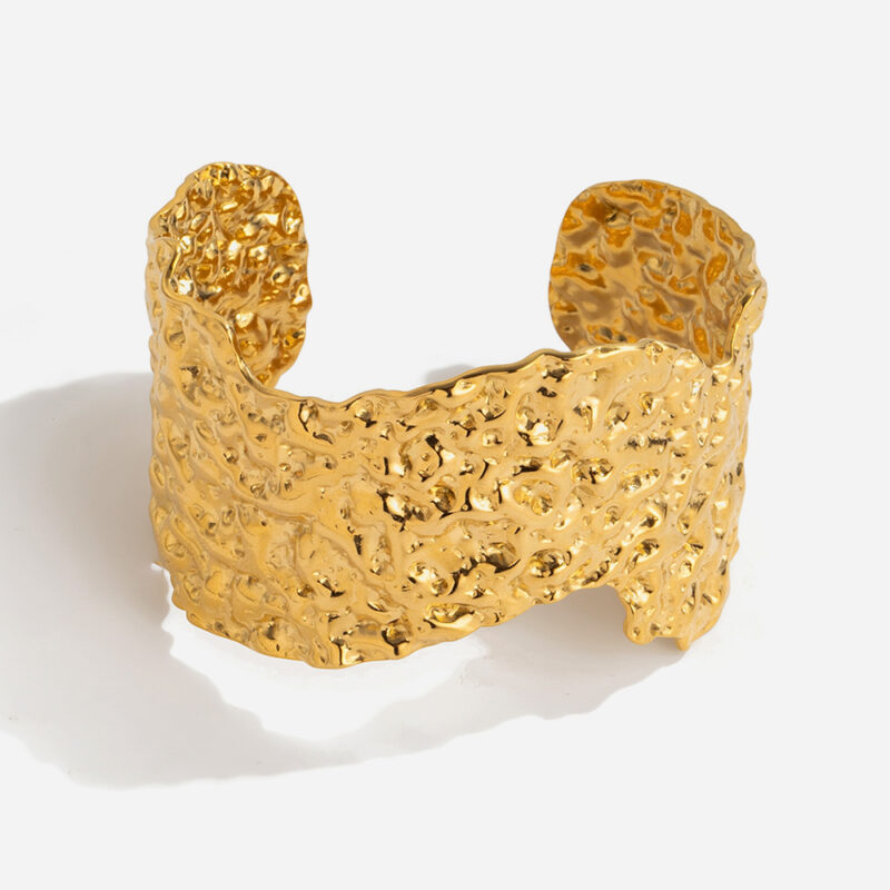 Textured Wide Open Cuff Bracelet in Gold Finish