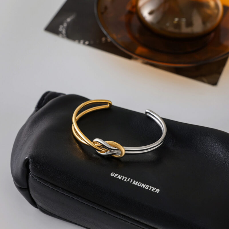 Gold Silver Hercules Knot Open Cuff Bracelet - Image 5
