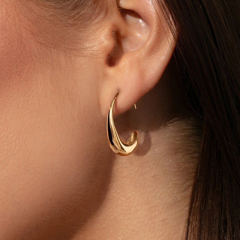 Chunky C Hoop Earrings 14K Gold Plated - Image 3