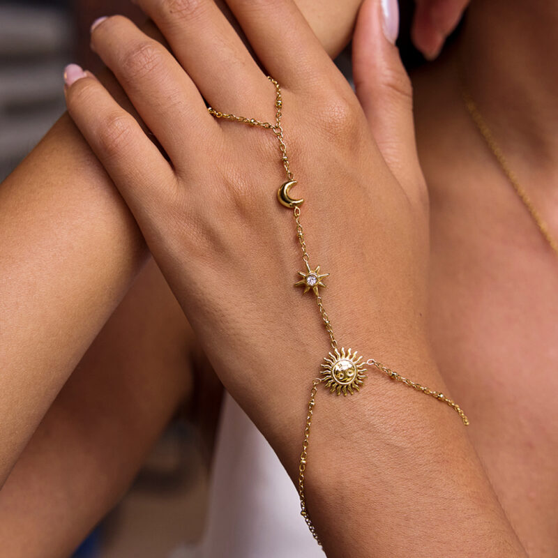Sun Moon Star Chain Finger Bracelet - Image 4