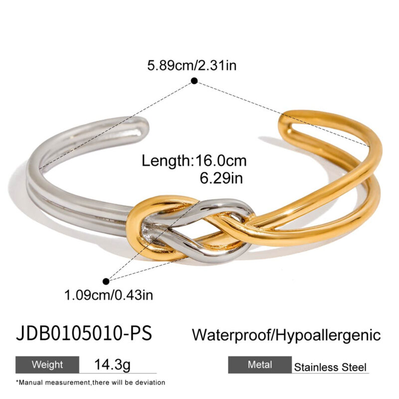 Gold Silver Hercules Knot Open Cuff Bracelet - Image 6