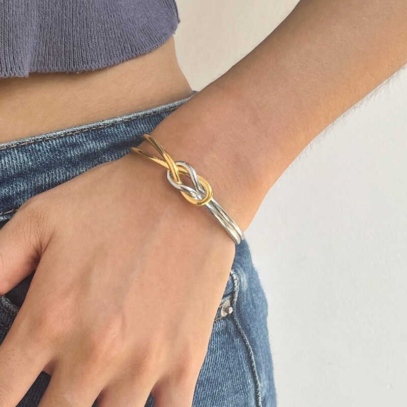 Gold Silver Hercules Knot Open Cuff Bracelet - Image 2