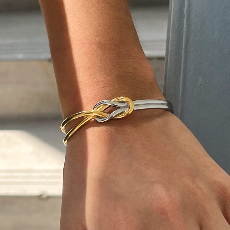 Gold Silver Hercules Knot Open Cuff Bracelet - Image 3