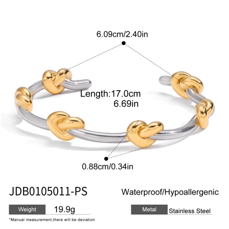 Gold Silver Heart Knot Open Cuff Bracelet - Image 4