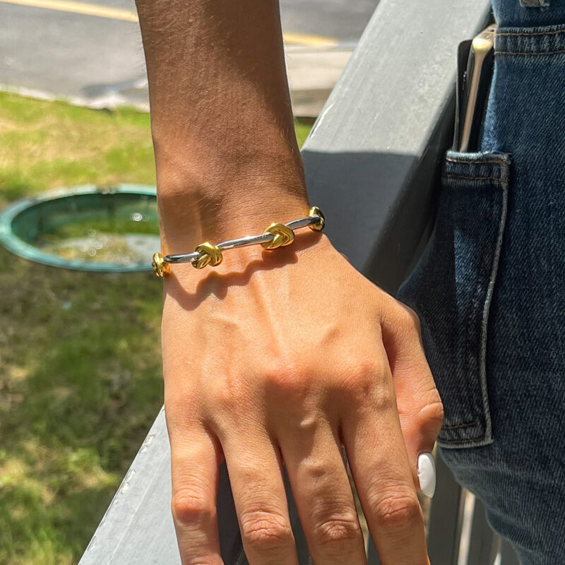 Gold Silver Heart Knot Open Cuff Bracelet - Image 2
