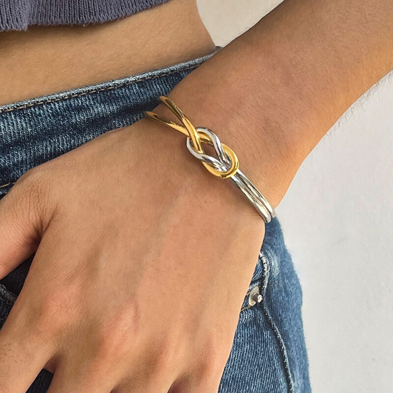 Gold Silver Hercules Knot Open Cuff Bracelet - Image 4
