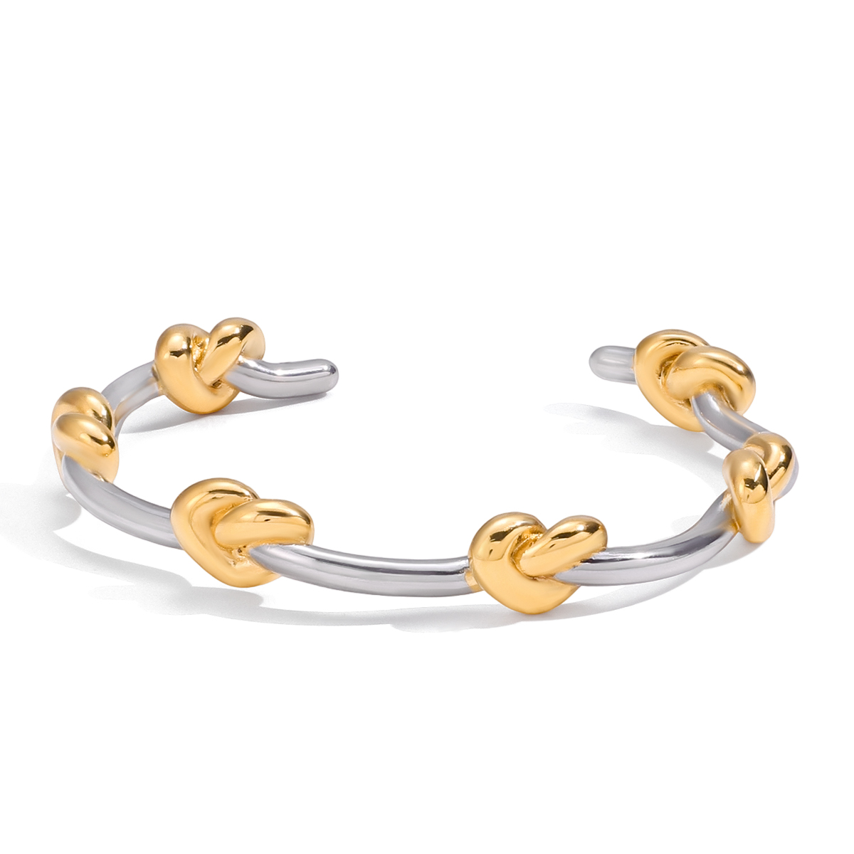 Gold Silver Heart Knot Open Cuff Bracelet