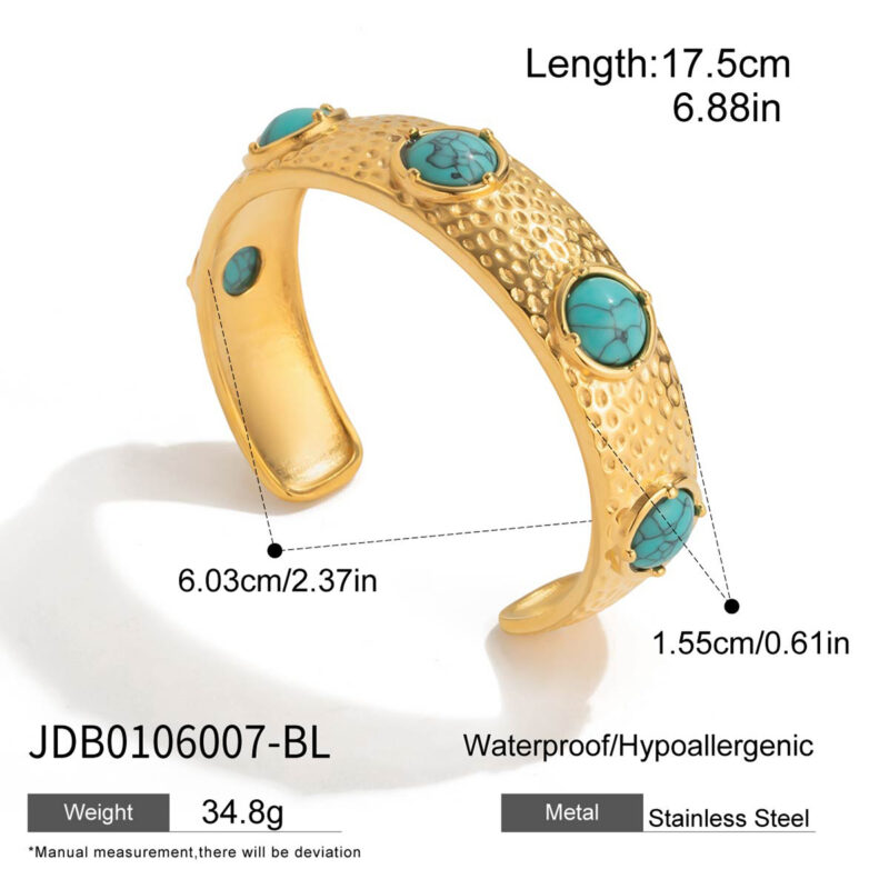 Hammered Open Bangle with Blue Turquoise - Image 6