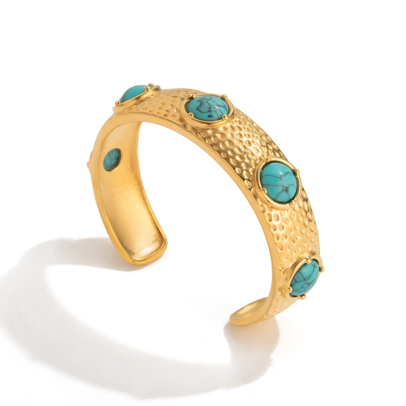 Hammered Open Bangle with Blue Turquoise