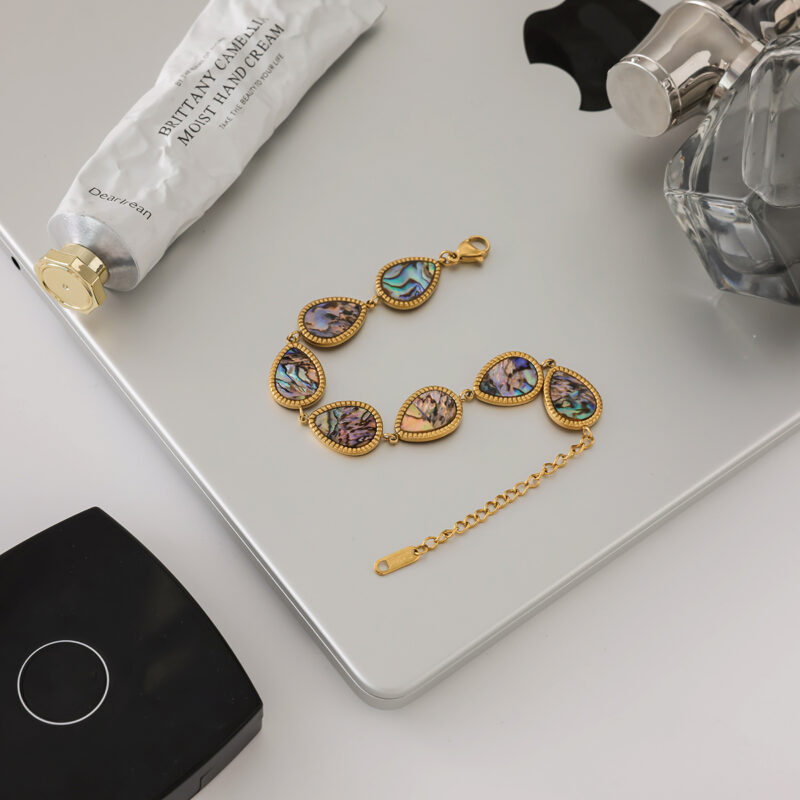 gold stainless steel abalone teardrop bracelet - Image 5
