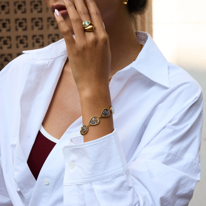 gold stainless steel abalone teardrop bracelet - Image 2