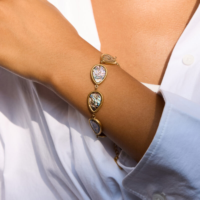 gold stainless steel abalone teardrop bracelet - Image 3