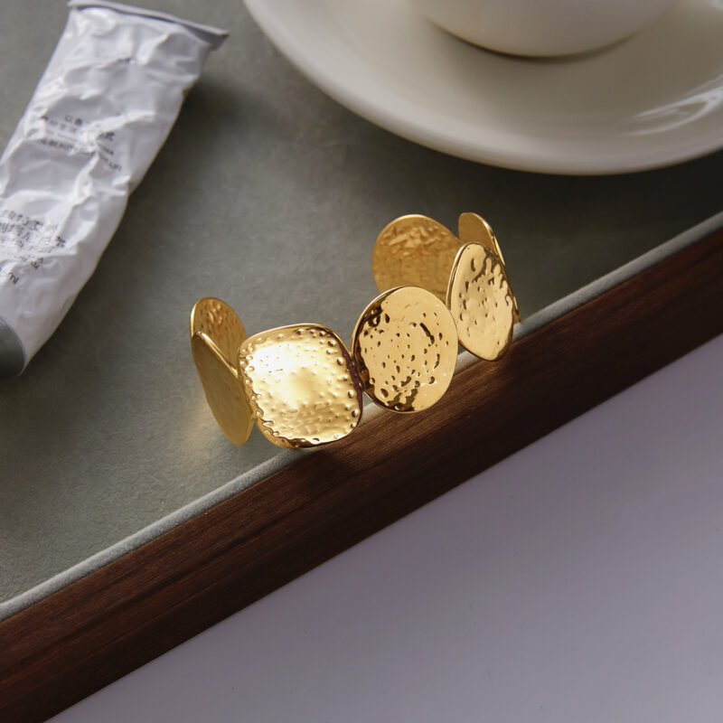 Classic Hammered Round Open Bangle - Image 5