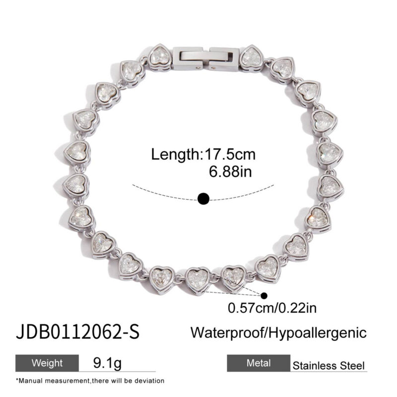 Stainless Steel Heart Zircon Tennis Bracelet - Image 6