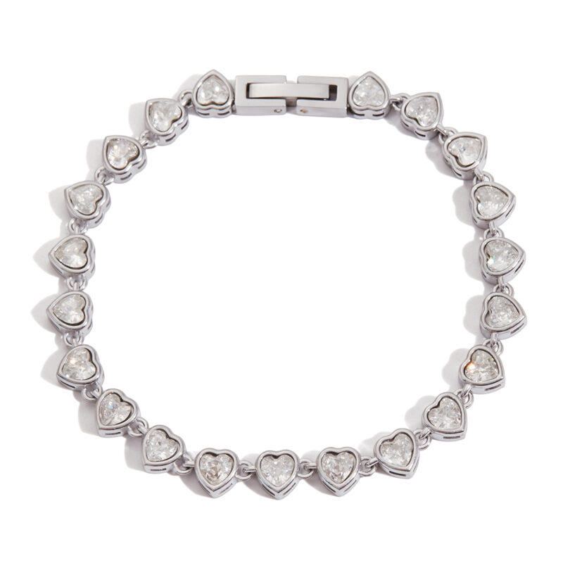 Stainless Steel Heart Zircon Tennis Bracelet