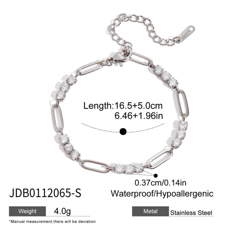 Stainless Steel Paperclip Zircon Charm Bracelet - Image 6