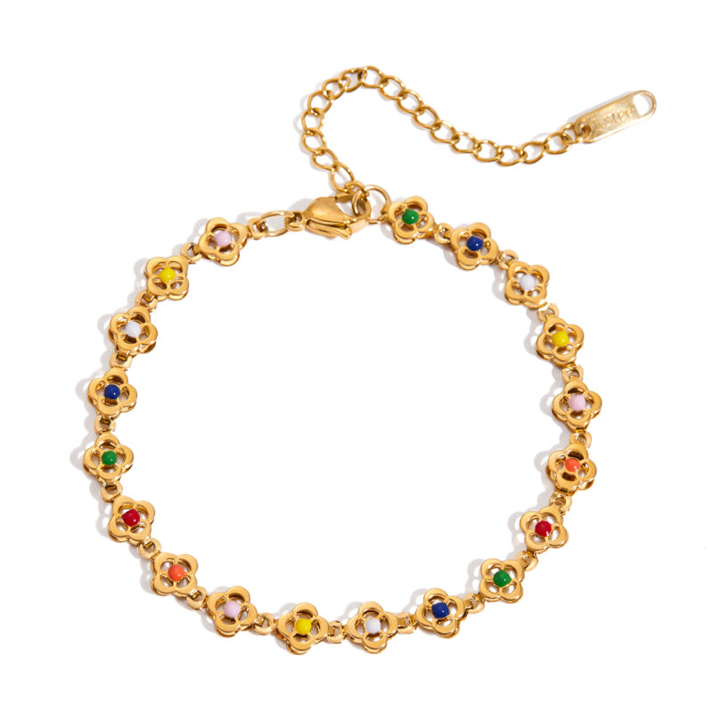 Colorful Enamel Flower Necklace 18K Gold Plated