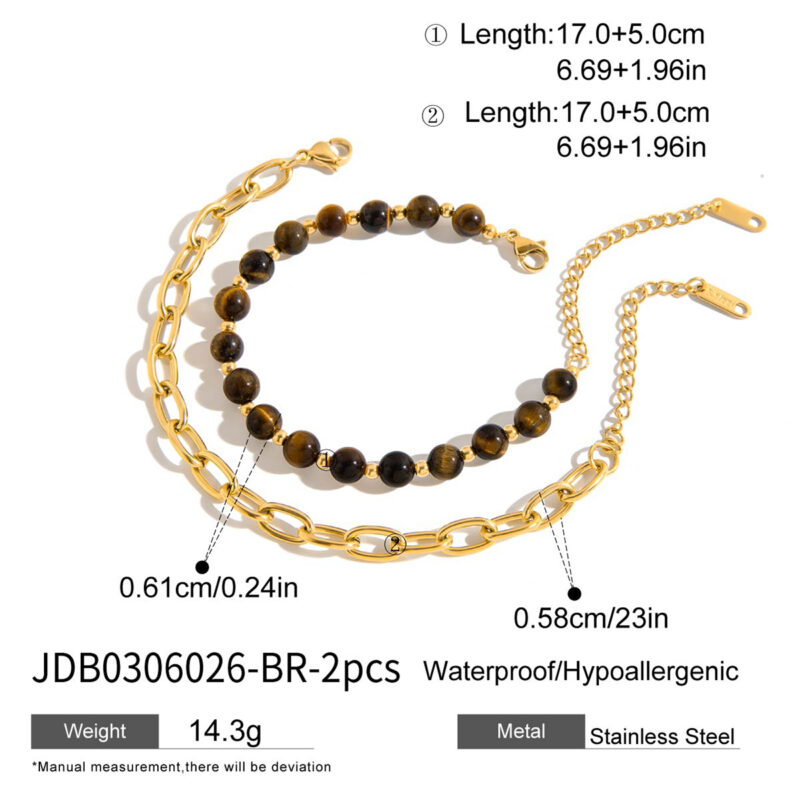 Tiger Eye Beaded Bracelet with Cross Chain - Image 5