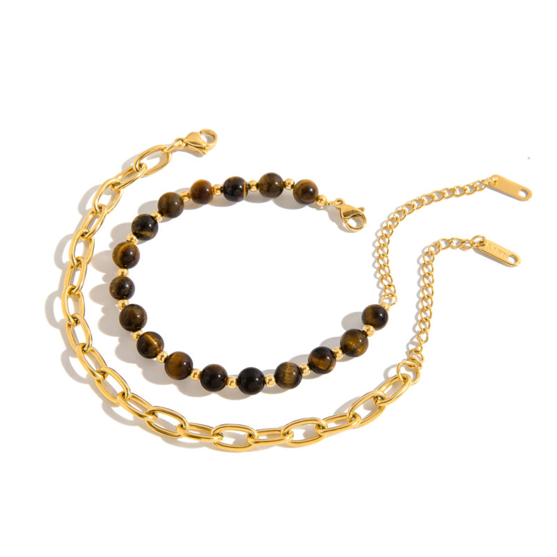 Tiger Eye Beaded Bracelet with Cross Chain