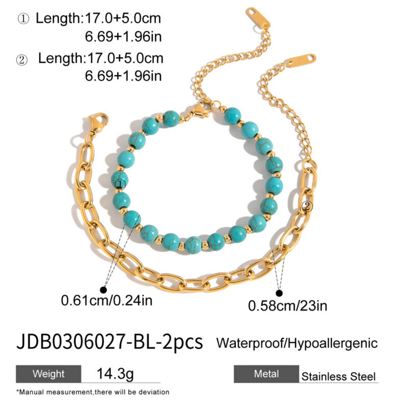 Turquoise Beaded Bracelet with Cross Chain - Image 6