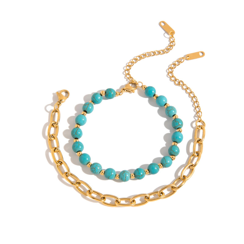 Turquoise Beaded Bracelet with Cross Chain