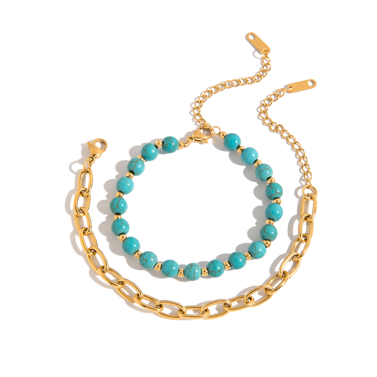 Turquoise Beaded Bracelet with Cross Chain